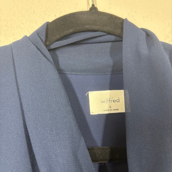 Wilfred 6 Mambo Chiffon Maxi Dress Navy Necktie Button Down Puff Long Sleeves - Picture 9 of 11